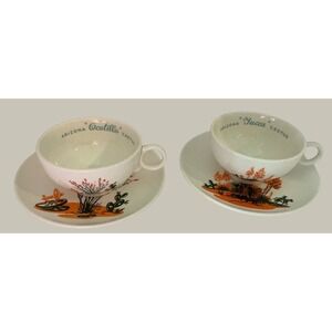 Universal Potteries Vintage Arizona Cactus Tea Cup Saucer Set Ocotillo Yucca MCM